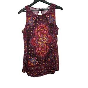 Gypsies & Moondust Burgundy Paisley Medallion Print Sleeveless Tunic Top Size L